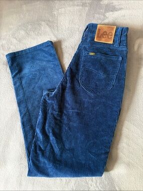 Lee Deep Blue Corduroy High Rise Pants with Leather Waist Patch